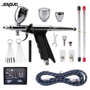 Doppel -Action -Airbrush -Kit mit 0 m Luftpinselpistole Reinigungsnadelzubehör für Kuchen Nagel Tattoo Malerei Make -up 240408