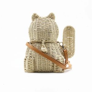 Çantalar yeni rattan saman çantalar bayanlar şanslı moda kedi crossbody messenger el çantaları kadın kız sepet ücretsiz nakliye