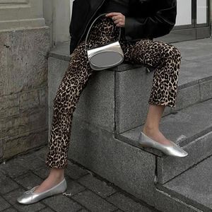 Kvinnor Pants Women Pencil Leopard Print Slim Fit For With Button dragkedja fickor Stylish Mid-Rise Long Wear