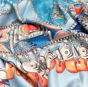 Whole new design light blue high quality 100 twill silk material print pattern square scarves for women size 130cm 130cm6254262