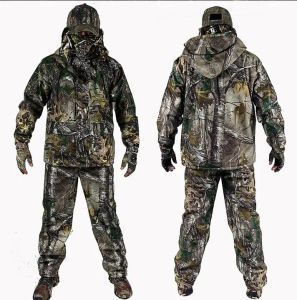 Ställer in mäns utomhus bioniska vinterkamouflagekläder jaktkläder vinterjakt kostymer med fleece ghillie kostym