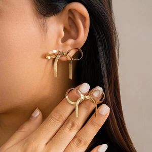 10Pairs Luxury Bow Knot Stainless Steel Earrings For Girls Women Nice Design Fashion Gold Plated Bow Earrings As Gift 240408