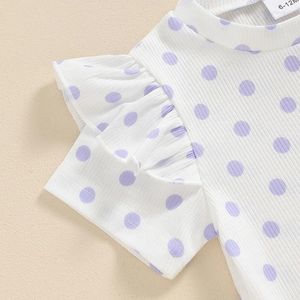 Kläduppsättningar småbarn Baby Girl Bell Botts Outfit Ruffle Short Sleeve Polka Dot Tops Fleared Pants Set Knit Clothes