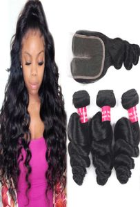 9A Brazilian Loose Wave Virgin Hair Extensions Whole 34Bundles With 4x4 Lace Closure Curly Deep Wave Human Hair Bundles With 8881379