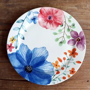Plates 22cm Floral Pattern Ceramic Tableware Steak Plate Western Vegetable Underglaze Color Process