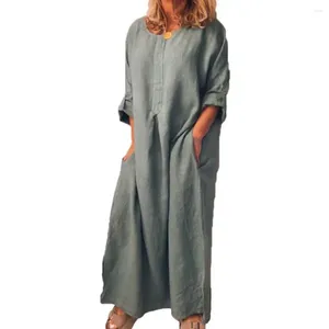 Casual Dresses Summer Women Solid Color Oversize Maxi Cotton Long Shirt Kaftan Dress Loose Fashion Ladies Clothing