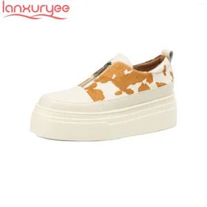 Casual Shoes Lanxuryee HorseHair High Heels Platform Spring Women's Vulcanized Loafers Luxury Leopard Print Brand Women Sneakers