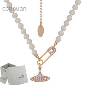 Сатурн изогнутая штифта ожшеного ожерезости из бисера с бриллиантом -теннисным ожерельем Женщина серебряные цепи винтажный модный стиль Desigenr с коробкой
