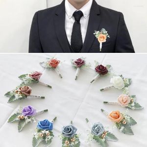 Flores decorativas noivo pérola pinos falsos brancos de botão rosa masculino testemunha de casamento corsagem clássica acessórios de casamento