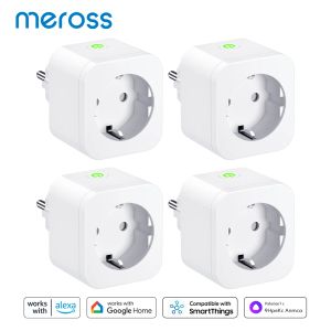 Plugs MEROSS 16A EU Smart Plug WiFi Smart Socket Power Outlet med Energy Monitoring Bluetooth Setup för Alexa Google Home SmartThings
