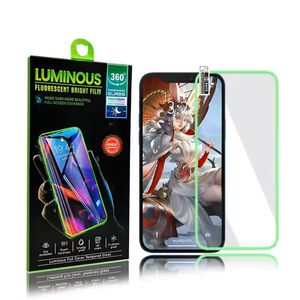 Luminous Fluorescent Tempered Glass Screen Protector Night Glow in The Dark Glowing Protective Full Cover For iPhone 15 14 13 12 11 Pro Max XS XR 8 7 6 Plus With Package