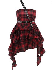 Vestidos casuais Grid de xadrez vermelho punk punk lolita cosplay