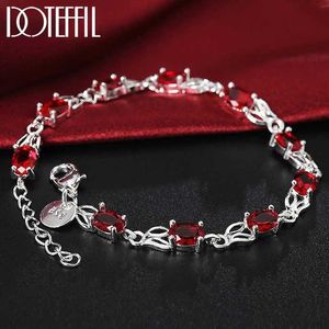 Kedja Wild Red Crystal Chain Hot New Silver Color Armband för Women Fashion Lady Wedding Party Christmas Gifts Jewets Y240420