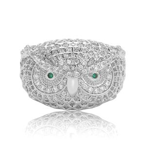 Hip Hop Owl Green Ring Micro Diamond Personalizado Jóias de Hip Hop S925 Anel de moda de prata para homens Mulheres
