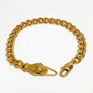 Kedja Perisbox Gold Color Green Eyes Snake Head Chain Armband för Women Punk Hip Hop Chunky Chain Armband Titanium Steel Jewelry Y240420