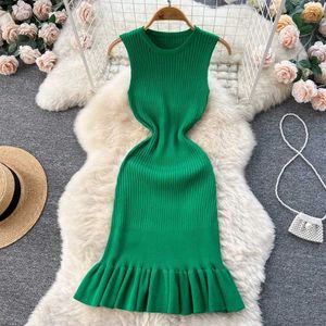 Urban Sexy Dresses YuooMuoo Early Autumn Sexy Package Hips Ruffles Mini Dress Summer Fashion Y2K Knitted Bodycon Ladies Dress Korean Party Vestidos Y240420
