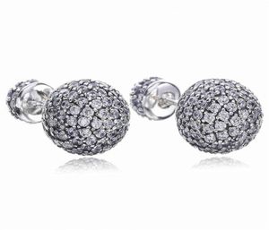 REAL 925 Sterling Silver Natural Crystal Ball örhängen Fit Style Silver Jewelry for Women Diamond Disco Beads Stud Earring4791631