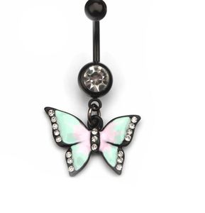 D0765F Butterfly Belly Navel Knopf Ring Klarer Stein mit schwarzem Körper2149045