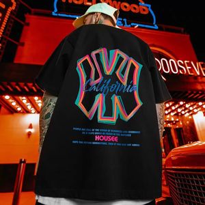 夏のメンコットンTシャツファッションカリフォルニアプリントトップティーテーズ男性カジュアル服半短い路上路Y2K Tシャツ240421