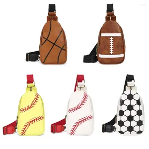 Drawstring softball pu läder sling väskor kvinnor mode fotboll tryckning crossbody bröstpåse damer vintage mångsidig baseball höftpåse