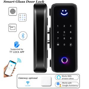 Kontrollglasdörrlås Bluetooth WiFi Gateway Ttlock Fingeravtryck Lösenord Electric Digital Lock Alexa Google Wood Smart Door Lock