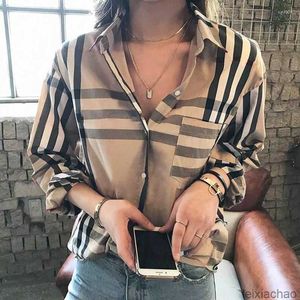 Womens Blouses Designer Shirts Fashion Classic Summer Plaid T-shirt Plus Size Casual Long Sleeve Top