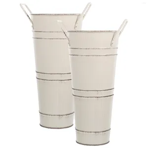 Vasos 2 PCs Retro Ferro Flor Flor Vaso Vaso Country Style Decor Vintage Pot Farmhouse Buckets Home