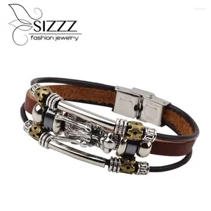 Charm Bracelets 2024 Fashion Male Cool Genuine Leather Bracelet Men Belt Buckle Cuff Chinese Dragon Head Jewelry