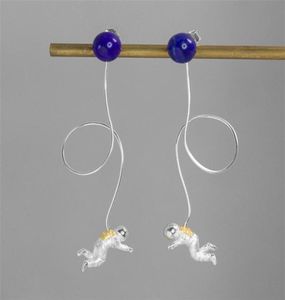 INATURE 925 Sterling Silver Lapis Lazuli Space Astronaut Long Tassel Drop Earrings for Women Fashion Jewelry CX200624300Y4223037