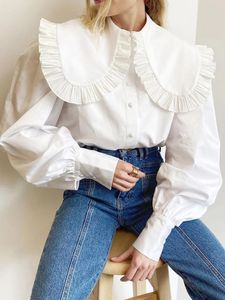 MUMAROHO Autumn Winter Women Lolita Solid White Shirt Blouse de manga comprida para mulheres 240407