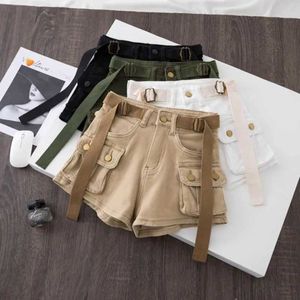 Kvinnors shorts vintage kvinnors denim shorts hight midjed fickor khaki y2k casual jeans last byxor gotiska 2024 sommar nya svarta korta jeans y240420