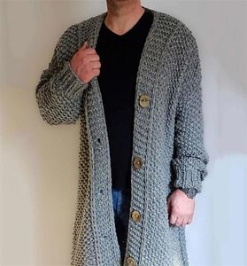 Fall Winter Men Sweater Tops Fashion Plain Casual Long Knitted Cardigan Grey Korean Loose Plus Outerwear Button Thicken Jumpers 207145656