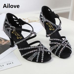 Sandaler Rhinestone Ballroom Latin Sandaler Handgjorda professionella salsa Dansskor Party Bröllop Mjukgummi/Suede Sole Heels ALS015