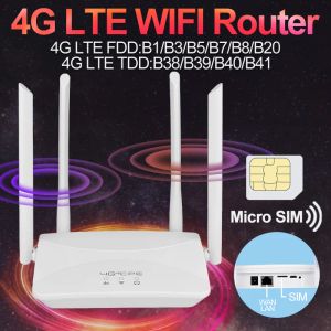 Routrar 4G LTE WiFi Router 150 Mbps 4 Extern antenner Power Signal Booster Hotspot Smoother Wired Inteckent Intelligent Micro Sim Card