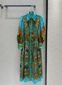 Milan Runway Dress 2024 New Spring Summer Lapel Neck Long Sleeve Print Fashion Designer Dresses Brand Same Style Dress 0421-6