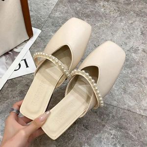 Pantofole Summer's Summer Versatile Pearl Halfquare Head Shoe Sandals for Women