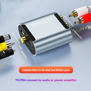 Converter Analog Audio Converter fibra óptica Toslink Coaxial para RCA R/L 3,5 mm Digital para acessórios de eletricidade doméstica