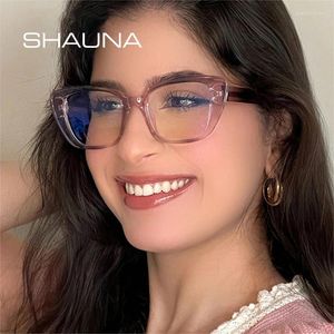Solglasögon Shauna Fashion Cat Eye Gradient Glasses Frame Women Retro TR90 Clear Anti Blue Light Optical Eyewear Men Spring Hinge