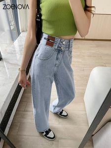 Women's Jeans ZOENOVA Light Color High Waist Women Korean Fashion 2024 Straight Loose Slimming Pear Shapes Wide Leg Pants Plus Size 5XL