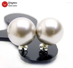 Orecchini per borchie Qingmos Guscio di mare alla moda per donne con gioielli di orecchini grigi rotondi da 16 mm Arete Ear737