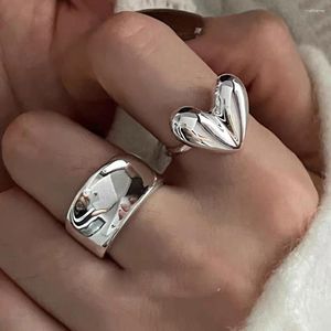 Clusterringe 925 Sterling Silber für Frauen Einfacher minimalistischer Retro glatt Herz Open Finger Ring Fashion Band Weibliche Bijoux Geschenk