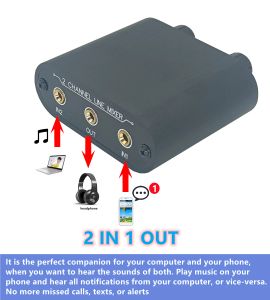 Amplifier 2 Way Audio mixer 3.5mm Unpowered mixer 2 to 1 Stereo line levels control Box mini passive mixer X21