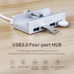 Hubs ORICO MH4PU 4 PORTS USB 3.0 Hub de alta velocidade Adaptador de divisor de alumínio prateado Ligia de alumínio