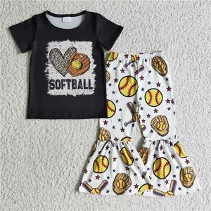 Clothing Sets Fashion Baby Girls SOFTBALL Baseball Short Sleeve Pants Suit Wholesale Boutique Children Outfit RTS Kid Clothes