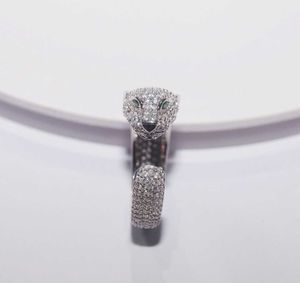 Designer Populära S925 Sterling Silver Carter Full Diamond Leopard Ring Womens mångsidig och unik utsökt personlighet