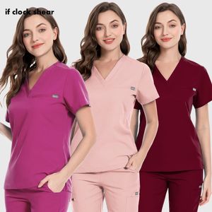 Cirurgia do dentista Tops de cor sólida beleza salão de beleza Blusa veterinária enfermagem tshirts spa uniformes masculina roupas 240418