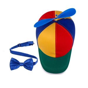 Kids Boys Girls Carnival Propeller Baseball Caps with Bow Tie for Taking Pos 240415