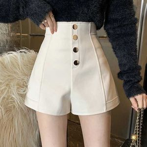 Women's Shorts Shorts Women Korean Style Buttons dents Fashion Summer High Waist Wide Leg Shorts All-match Casual Elegant Ladies Vintage Y240420