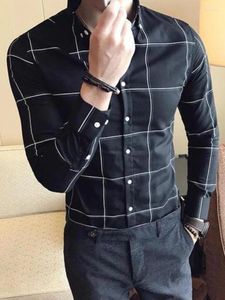 Camicie da uomo per uomini per uomo Business Plaid Graphic Man Shirt Controlla Slim Fit Button Up XXL Tops Summer con Collar Social Fashion 2024 Casual