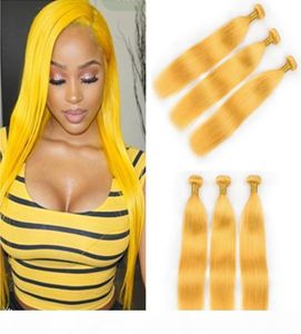 Pacéis de cabelo humano e sedoso e sedoso e puro acertos de cabelo de 3pcs lote amarelo cor de cabelo humano virgem